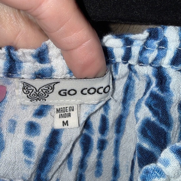 Blue and White Tie-Dye romper with Tassel - Picture 4 of 5